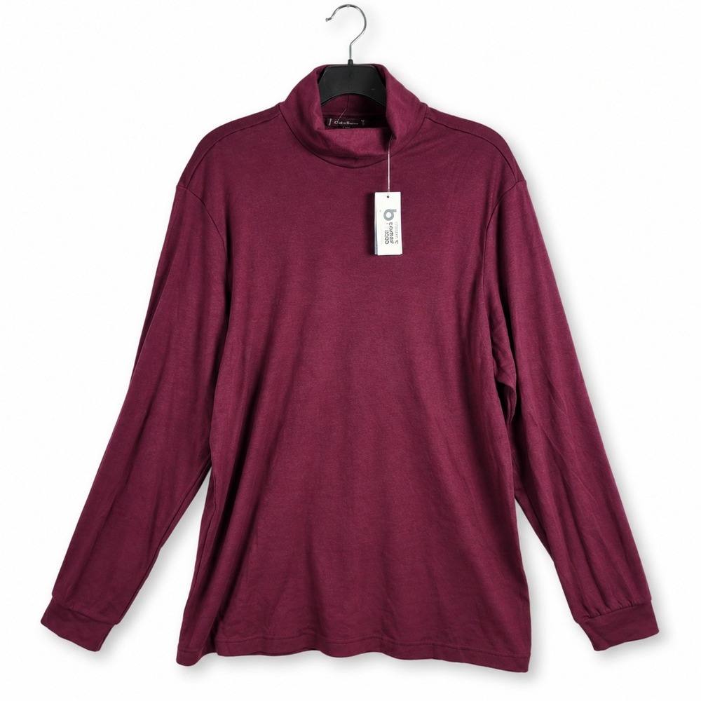 Club Room Mock Neck Shirt Mens Large Red Plum Burgundy Long Sleeve Cotton Casual